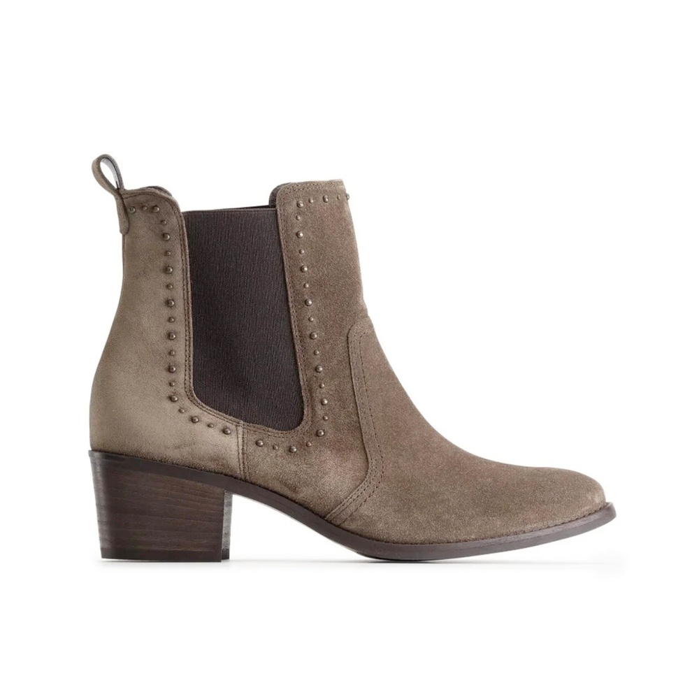 $550 PAUL GREEN BAILEY CHELSEA BOOT BROWN STUDS SUEDE BLOCK 9 US (A2)